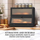 CARLA HOME Double Layer Bamboo Bread Box for Kitchen Counter - Large Capacity Bread Storage Container with Clear Window, Easy Assembly, Farmhouse Style Bread Holder (Black)