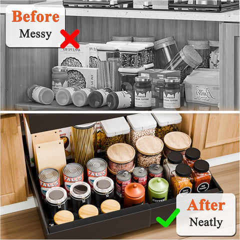 CARLA HOME 2 Pack Pull Out Cabinet Organizer Expandable for Cabinets with Adjustable Slide Out Shelves and Easy Installation (Black)