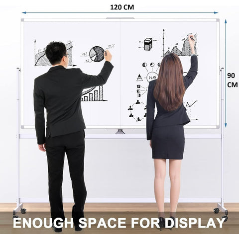 CARLA HOME Double-Sided Magnetic Whiteboard 120x90cm with Wheels, Reversible Design for School, Office & Home