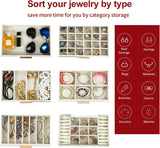 CARLA HOME  6-Layer Large Jewelry Organizer Box for Women with Mirror, Drawers, Hooks & Dividers for Rings, Necklaces, Bracelets, Ideal Gift for Women (White)