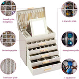 CARLA HOME  6-Layer Large Jewelry Organizer Box for Women with Mirror, Drawers, Hooks & Dividers for Rings, Necklaces, Bracelets, Ideal Gift for Women (White)