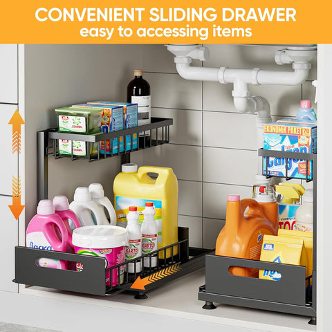 CARLA HOME 2 Pack Under Sink Organiser with Sliding Drawers for Kitchen & Bathroom