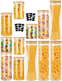 CARLA HOME 12 Pack Glass Storage Jars with Bamboo Lids for Kitchen Pantry, Pasta, Snacks, Cookies, Candy & More