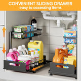 CARLA HOME 2 Tier Under Sink Organiser with Sliding Drawers for Kitchen & Bathroom