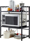CARLA HOME 3-Tier Microwave Oven Rack with Adjustable Metal Kitchen Shelf Stand for Countertop Storage and 6 Hooks for Utensils