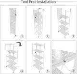 CARLA HOME 5-Tier Foldable Storage Shelf with Wheels for Kitchen, Garage, Pantry or Basement (White)
