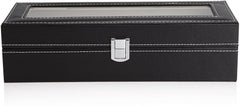 Black PU Leather Watch Organizer Display Storage Box Cases for Men & Women (6 slots)