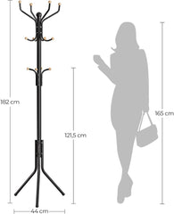 Metal Coat Rack Stand Hat Hanger, Black, 182cm