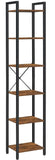 Small 6-Tier Industrial Bookshelf, Rustic Brown, Black