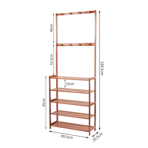 Bamboo 5-Tier Hat Coat Shoe Rack Entryway Bench Hanger Storage