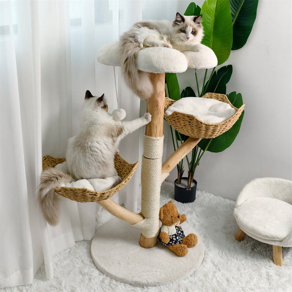 Cat Tree Scratcher Plush Sisal Willow Wood w Basket Cushion