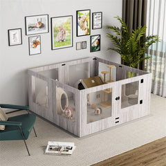 Indoor Dog Pen Tempered Glass Kennel w/ Pad