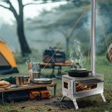 Stainless Steel Wood Burning Stove 1 Burner Camping BBQ with Chimney