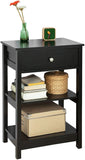 Black Bedside Table with 1 Drawer and 2 Shelves