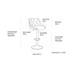 2 Diamond Style Padded Leather Barstools (Black) w/ Adjustable Height