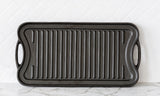 Oil-seasoned Ready to use 50.7x25.8cm Reversible Cast Iron Grill - Black