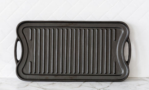 Oil-seasoned Ready to use 50.7x25.8cm Reversible Cast Iron Grill - Black