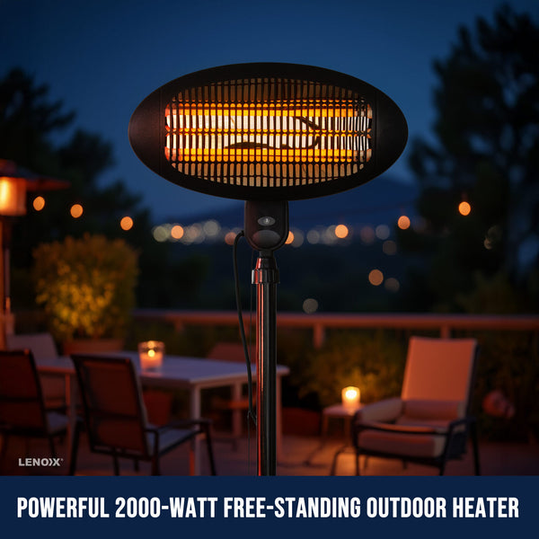 2000W 2.1m Free Standing Adjustable Portable Outdoor Electric Patio Heater Black