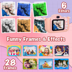 Kids Digital Dual Lens Camera, 4x Zoom and HD Video Recording (Pink)