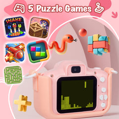 Kids Digital Dual Lens Camera, 4x Zoom and HD Video Recording (Pink)