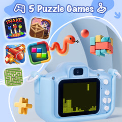 Kids Digital Dual Lens Camera, 4x Zoom and HD Video Recording (Blue)