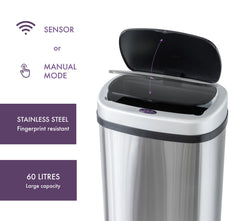 60L Stainless Steel Motion Sensor Rubbish Bin