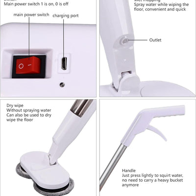Cordless Electric spin 6Mops Cleaner 5In1 Floor Polisher Sweeper Washer Scrubber