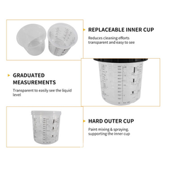 50 Sets Paint Spray Gun Cup Lids Liners Kit with Micron Filter  600ML Clear