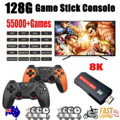 128GB 2025 NEW 8K HDMI Video Game Stick Console 55000+ 2 Wireless Controller