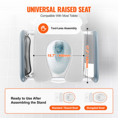 Upgrade Raised Toilet Seat 19.3"-25.2" 150kg Universal Toilet Riser for Elderly