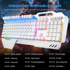 104 Keys Wireless Gaming Keyboard Mouse Set+Mouse Pad, RGB LED Backlit PC/Laptop White-RGB