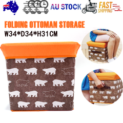 Folding Ottoman Storage Stool Cube Footstool Stool Blanket Box With Cover AU