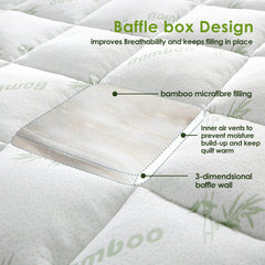 Bamboo Pillowtop Mattress Topper Luxury Bedding Mat Pad Protector Cover King Single 108 x 203 cm