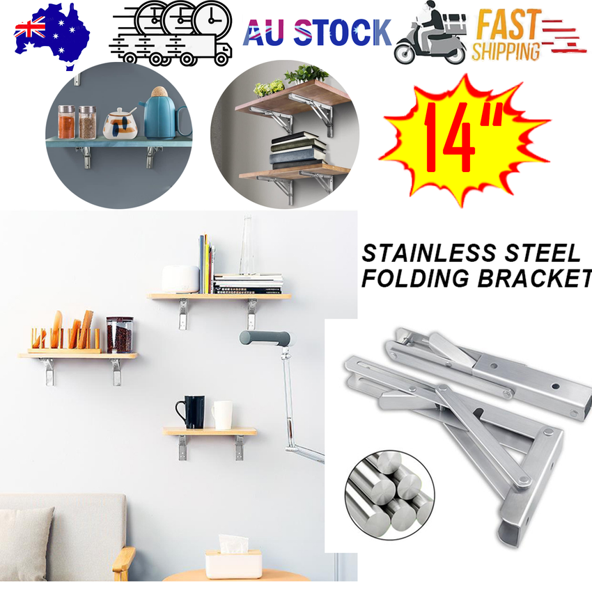14"Stainless Steel Folding Table Bracket Shelf Bench 200kg Load Heavy Duty