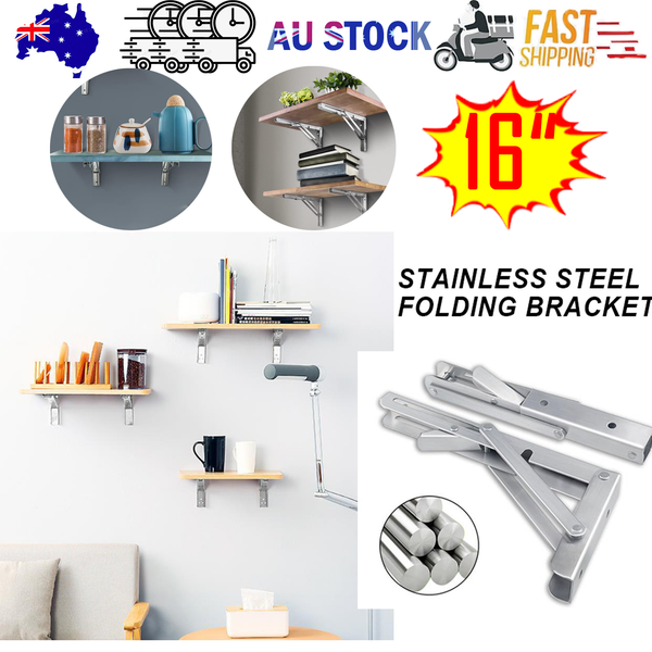 16"Stainless Steel Folding Table Bracket Shelf Bench 200kg Load Heavy Duty