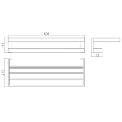 600mm 2 Layers Towel Shelf Storage Bath Stainless Steel Rack Rail Black