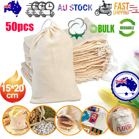 50Pcs 15X20cm Drawstring Storage Bags Calico Bags Linen Tote Gift Bag Bulk