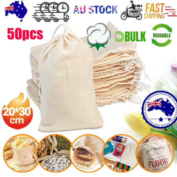 50Pcs 20X30cm Drawstring Storage Bags Calico Bags Linen Tote Gift Bag Bulk