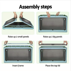 28L BLUE Storage Container Stackable 5 Sides Open Top Lid Transparent Foldable