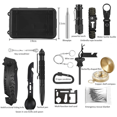 16in1 SOS Kit Outdoor Emergency Equipment Box For Camping Survival Gear