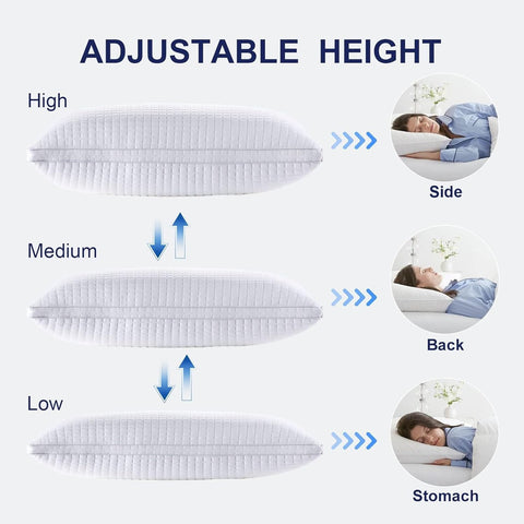 2xQueen Quality Pillows Cotton Hotel Adjustable Home Pillows Down Alternative Pillows