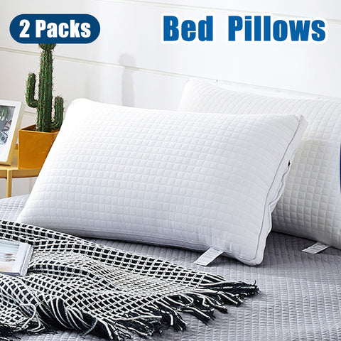 2xStandard Quality Pillows Cotton Hotel Adjustable Home Pillows Down Alternative Pillows