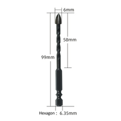 4PCS Drill Set Hex Tile Drill Bit Glass Ceramic Bric Hex Shank Cross Spear Head