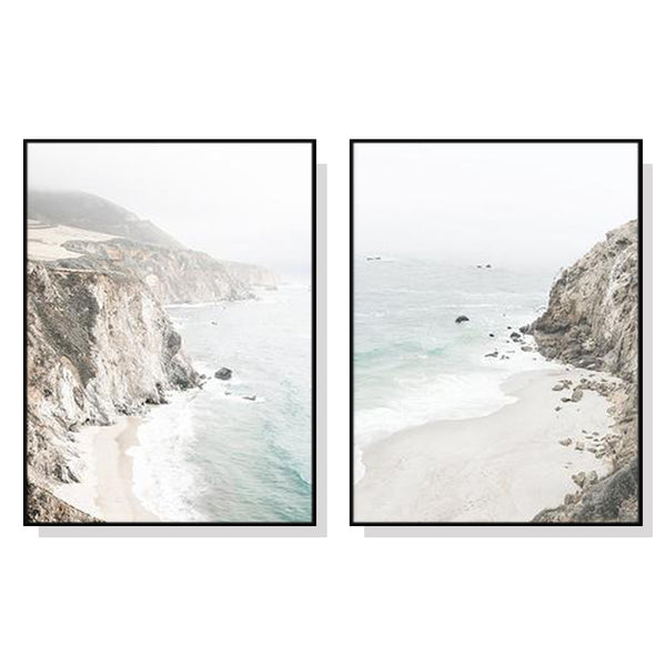 Wall Art 60cmx90cm Mountain Beach 2 Sets Black Frame Canvas