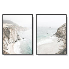 Wall Art 60cmx90cm Mountain Beach 2 Sets Black Frame Canvas