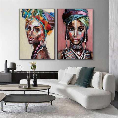 Wall Art 60cmx90cm African women 2 Sets Black Frame Canvas