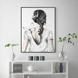 Wall Art 80cmx120cm Woman Back With Butterfly Black Frame Canvas