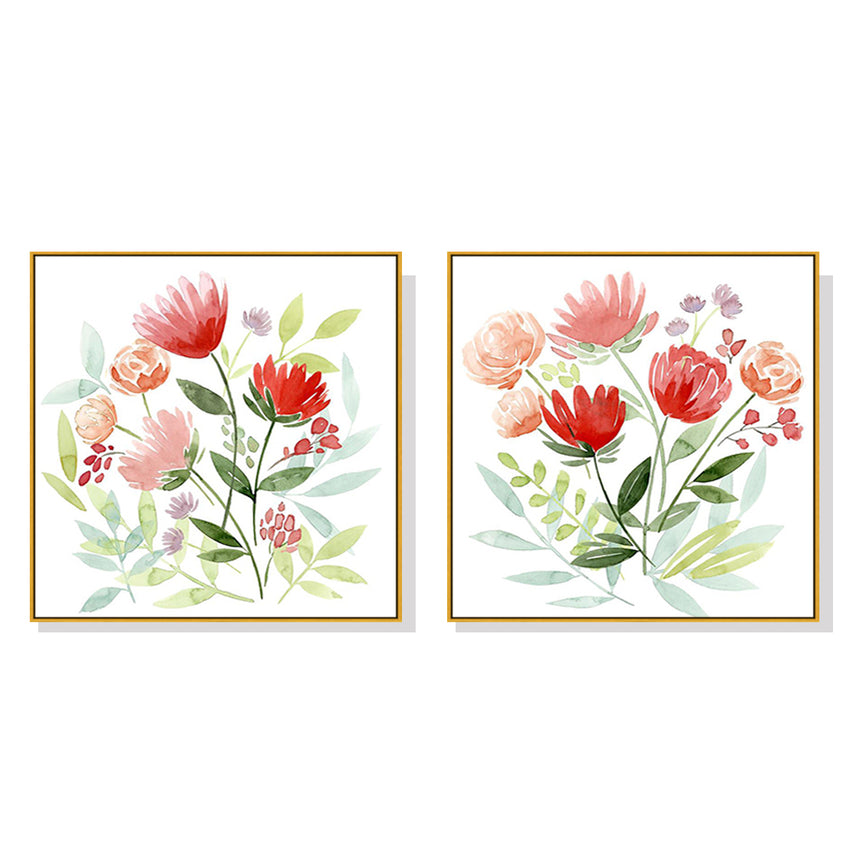 Wall Art 40cmx40cm Florals 2 Sets Gold Frame Canvas
