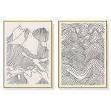 Wall Art 60cmx90cm Line Art Mountain 2 Sets Gold Frame Canvas