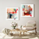 Wall Art 70cmx70cm Abstract Colourful Garden 2 Sets White Frame Canvas